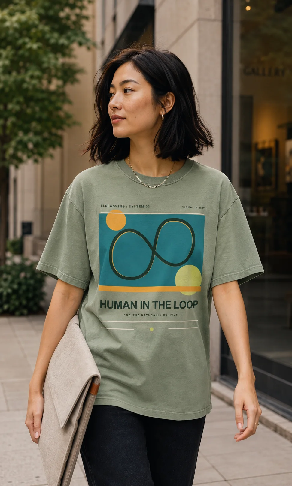 Human in the Loop AI T-Shirt design preview in Sage