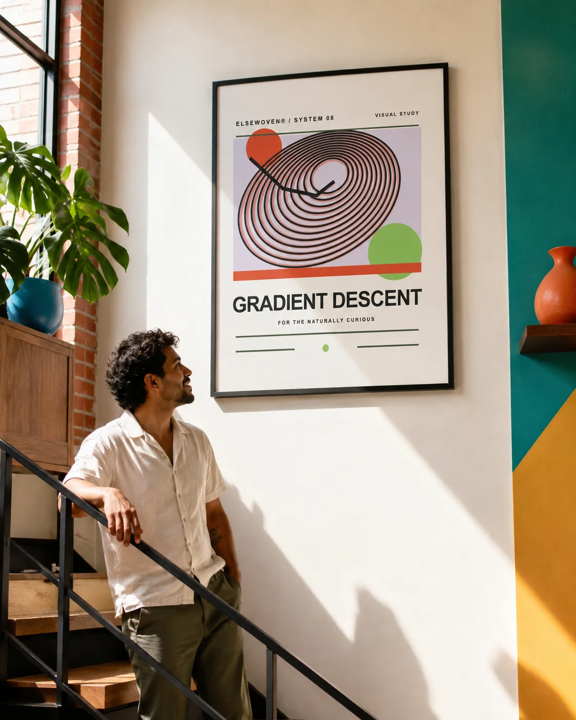 Gradient Descent AI-Inspired Art Print design preview in Bone