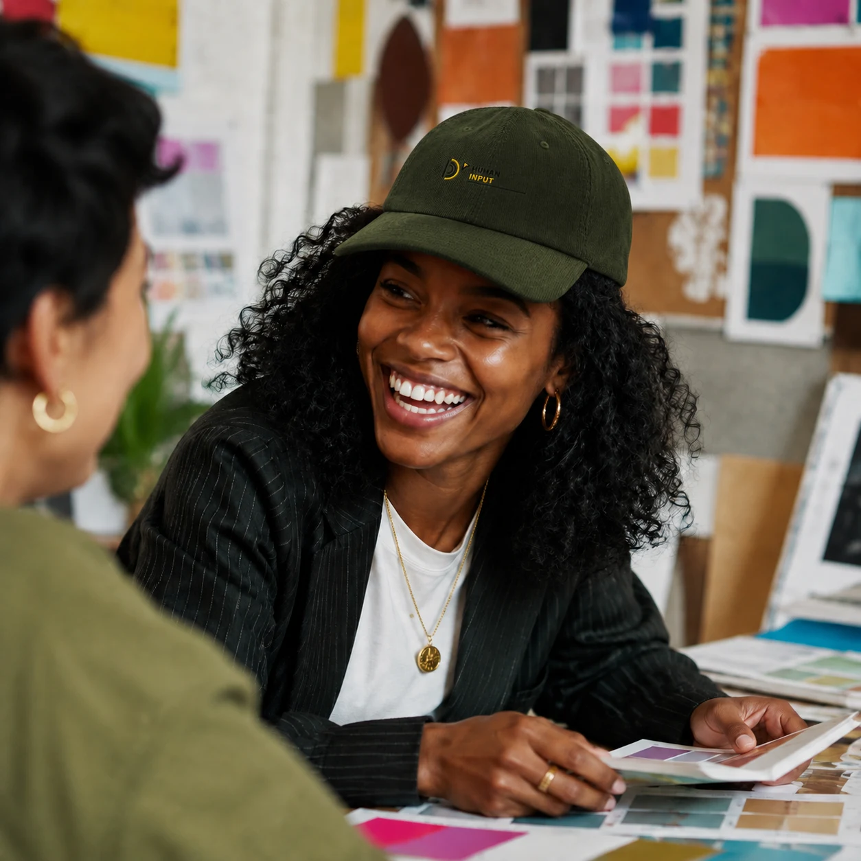 Human Input Corduroy Cap | Embroidered Hat design preview in Sage