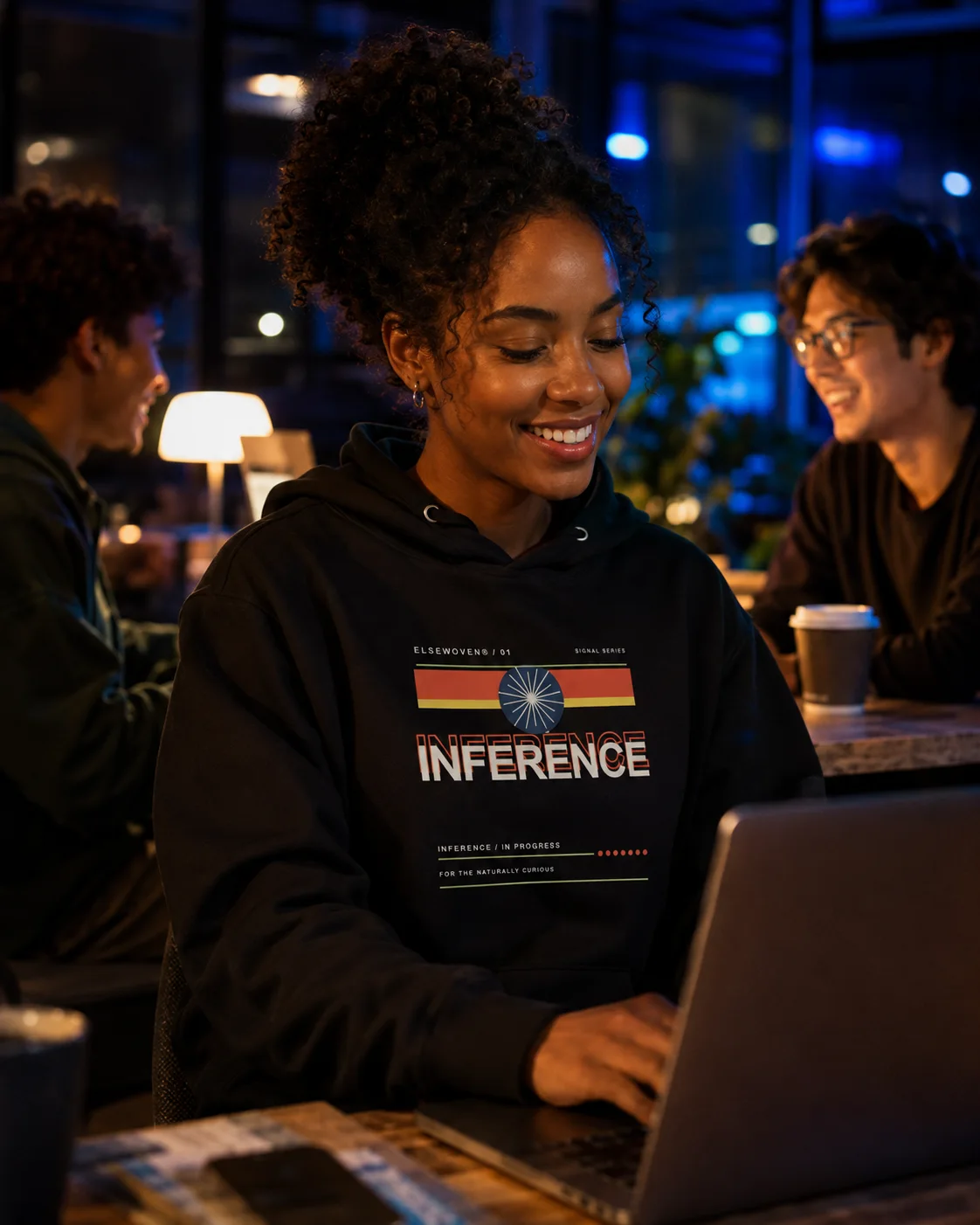 Inference AI Hoodie design preview in Washed black