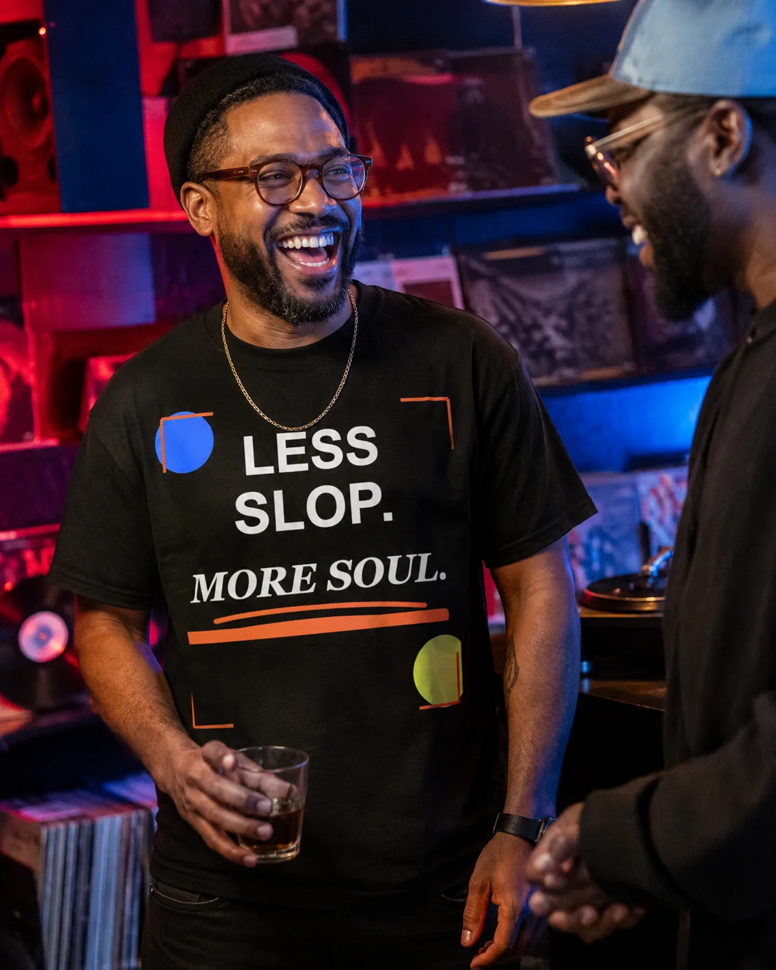 Less Slop. More Soul. | Graphic T-Shirt design preview in Washed black