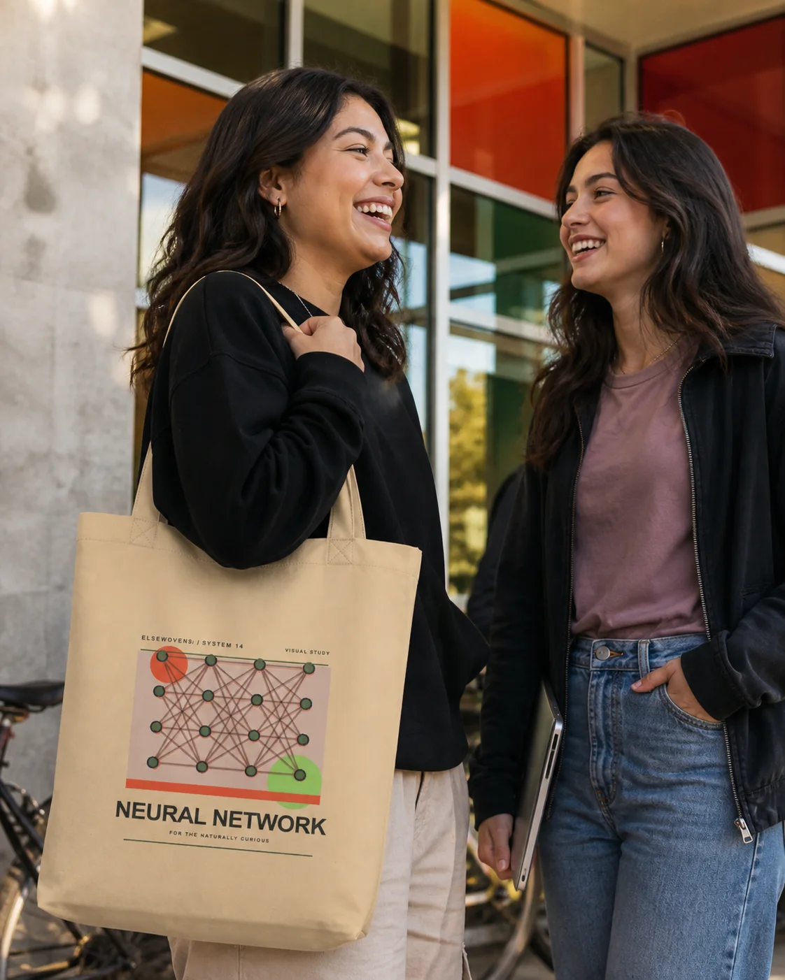 Neural Network AI Tote Bag design preview in Bone