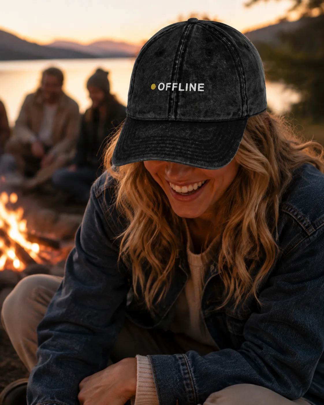 Offline Cap | AI-Inspired Embroidered Hat design preview in Washed black