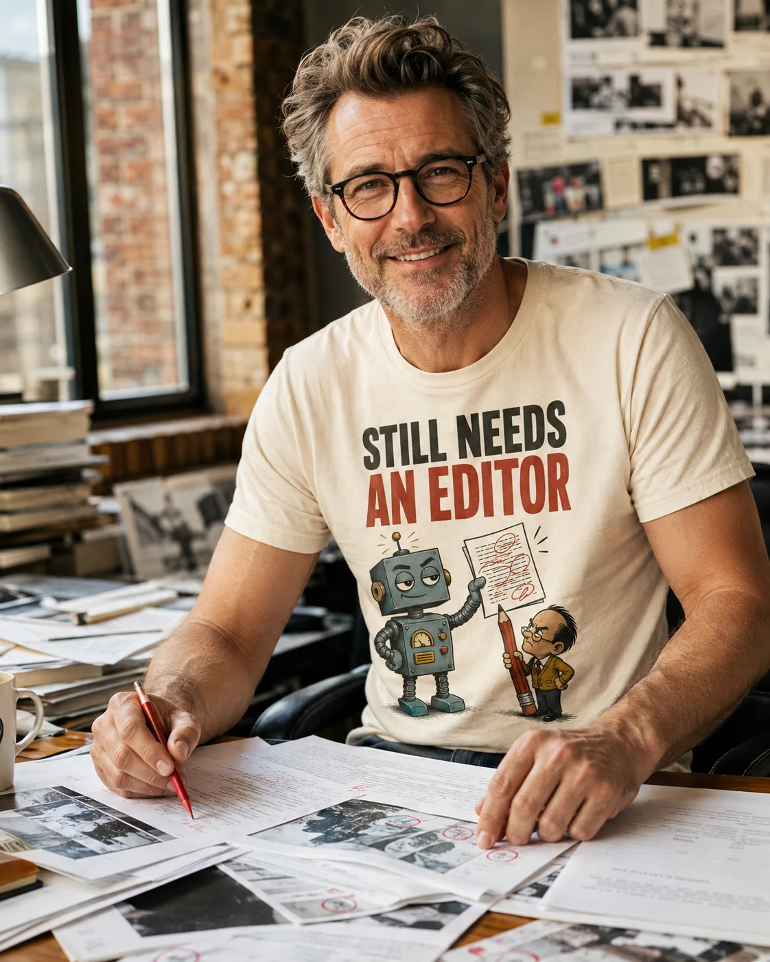 Still Needs an Editor | Graphic T-Shirt design preview in Bone